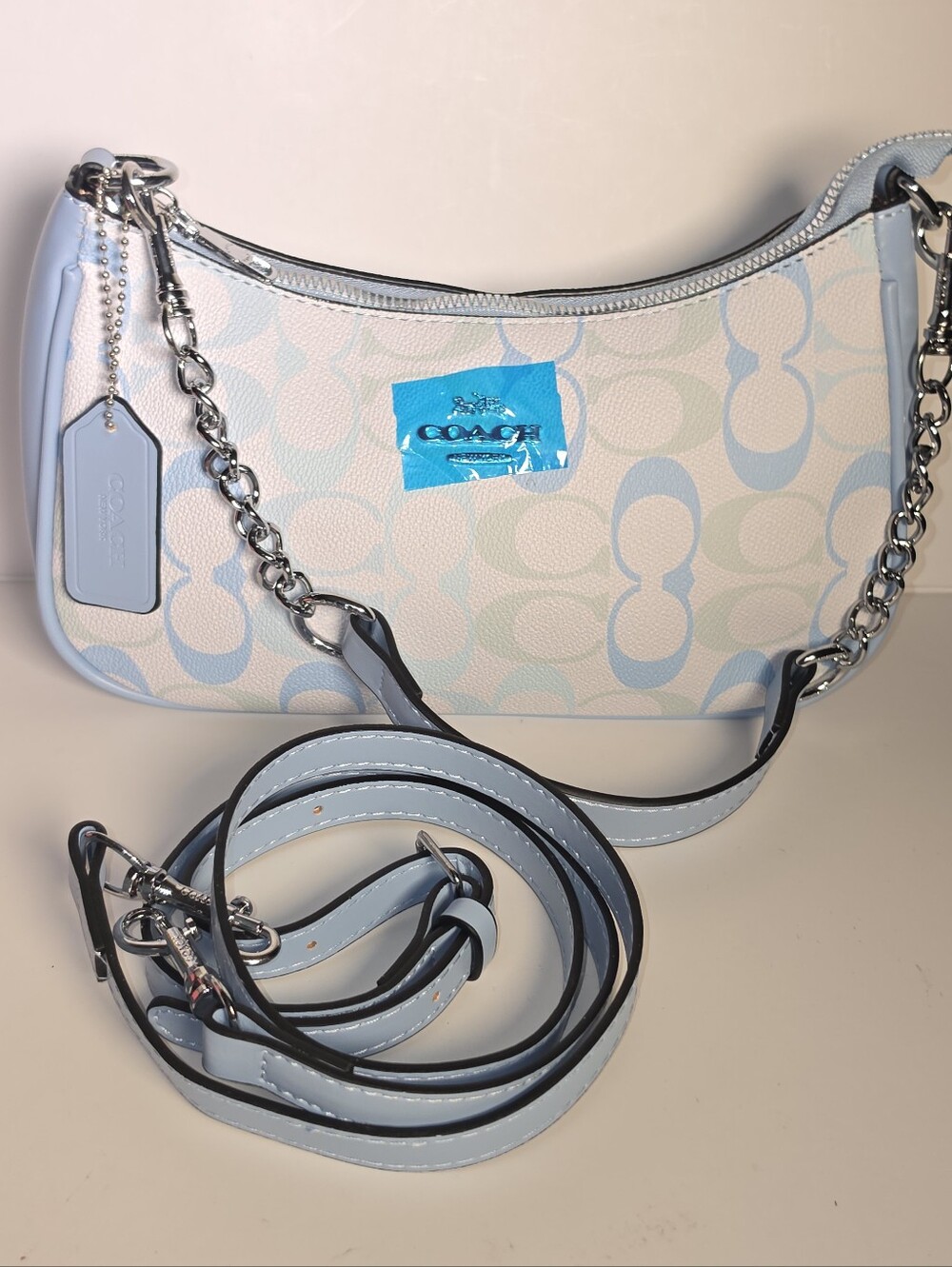 Coach Pale Blue Signature Jacquard Chain Shoulder Bag